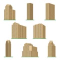 Set of eight modern high-rise building on a white background