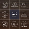 Set of eight modern linear style logos with farm animals with space for text or company name