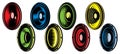 Set of eight oval speakers. Vector color illustration. Elements for design. White background Royalty Free Stock Photo