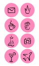 Set of eight pink vector icons for a fashion blogger