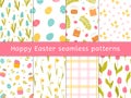 Set of eight seamless patterns for Happy Easter. Spring holiday. Vector illustration in flat style Royalty Free Stock Photo