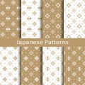 Set with eight seamless vector japanese floral geometric paterns. design for textile, packaging, covers