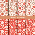 Set of eight seamless vector patterns with hand drawn flowers. design or packaging, fashion, textile, covers Royalty Free Stock Photo