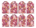 Set of eight shabby chic grungy floral tags Royalty Free Stock Photo