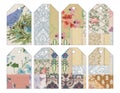 Set of eight 8 shabby chic grungy vintage wallpaper collaged tags