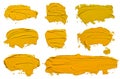 Set of eight textured yellow oil paint brush stroke