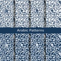 Set with eight vector arabic patterns with floral ornament. design for packaging, textile, interior