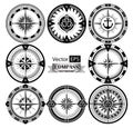 Set of vintage compasses with a wind rose and anchors. Freehand drawing Royalty Free Stock Photo