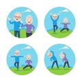 Set of Elderly couple doing exercises 2 Royalty Free Stock Photo