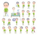 A set of elderly man in green jerseys with injury and illness Royalty Free Stock Photo