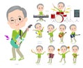 A set of elderly man in green jerseys playing rock `n` roll and pop music