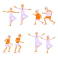 Set of Elderly people doing exercises