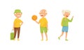 Set of elderly people enjoying various hobbies. Senior men and women traveling and playing basketball vector