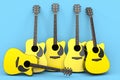 Set of electric acoustic guitar isolated on blue background. Royalty Free Stock Photo