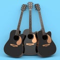 Set of electric acoustic guitar isolated on blue background. Royalty Free Stock Photo