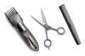 Set of electric barber tools on white Royalty Free Stock Photo