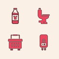 Set Electric boiler, Bottle for cleaning agent, Toilet bowl and Toolbox icon. Vector