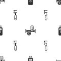 Set Electric boiler, Industry metallic pipe and Pipe adjustable wrench on seamless pattern. Vector Royalty Free Stock Photo