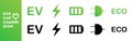 Set of electric car charging symbols. Battery and eco icon