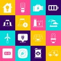 Set Electric car, LED light bulb, Nuclear power plant, Check engine, Hydroelectric dam, Smart house and and icon. Vector Royalty Free Stock Photo