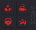 Set Electric car, motor, Eco and Voltmeter icon. Vector