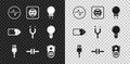 Set Electric circuit scheme, Electrical outlet, Light emitting diode, USB cable cord, Battery charge level indicator and Royalty Free Stock Photo