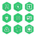 Set Electric circuit scheme, light switch, Electrical measuring instruments, High voltage, plug, Lightning bolt and Royalty Free Stock Photo