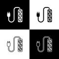 Set Electric extension cord icon isolated on black and white background. Power plug socket. Vector Royalty Free Stock Photo