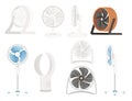 Set of electric fans table and floor versions vector illustration isolated on white background