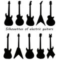 Set of electric guitars. Black silhouette. Royalty Free Stock Photo