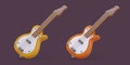 Set of electric guitars in different colors. Musical instrument with strings Royalty Free Stock Photo