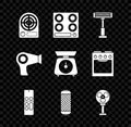Set Electric heater, Gas stove, Remote control, Stereo speaker, fan, Hair dryer and Scales icon. Vector