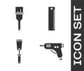 Set Electric hot glue gun, Paint brush, Putty knife and Ruler icon Royalty Free Stock Photo