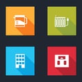 Set Electric kettle, Heating radiator, House and Bathroom scales icon. Vector Royalty Free Stock Photo