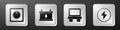 Set Electric light switch, Car battery, Fuse and Lightning bolt icon. Silver square button. Vector Royalty Free Stock Photo