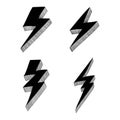 Set of electric lightning, thunder bolt in doodle style. isolated on white background Royalty Free Stock Photo