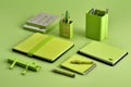 A set of Electric Lime stationery Royalty Free Stock Photo