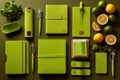 A set of Electric Lime stationery Royalty Free Stock Photo