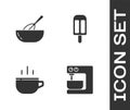 Set Electric mixer, Kitchen whisk and bowl, Coffee cup and Ice cream icon. Vector Royalty Free Stock Photo