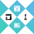 Set Electric mixer, Microwave oven, Coffee machine and cup and Blender icon. Vector Royalty Free Stock Photo