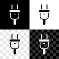 Set Electric plug icon isolated on black and white, transparent background. Concept of connection and disconnection of