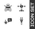 Set Electric plug, Mars rover, Bot and Disassembled robot icon. Vector