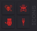 Set Electric plug, Robot, Mars rover and Mechanical robot hand icon. Vector