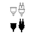 Set of Electric Plug and Socket unplugged vector icon on white