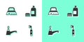 Set Electric toothbrush, Brush for cleaning, Water tap and Bottle of shampoo icon. Vector