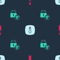 Set Electric toothbrush, Thermostat and Digital door lock on seamless pattern. Vector Royalty Free Stock Photo