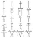 Set of electric tower line icon. High voltage electric pylon Royalty Free Stock Photo