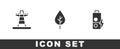 Set Electric tower line, Leaf Eco symbol and Battery charge icon. Vector Royalty Free Stock Photo