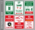 set of electric vehicle EV parking and prohibited sign. 3D Illustration. Royalty Free Stock Photo