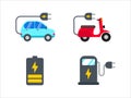 Set of electric vehicle icons with flat style isolated on white background Royalty Free Stock Photo
